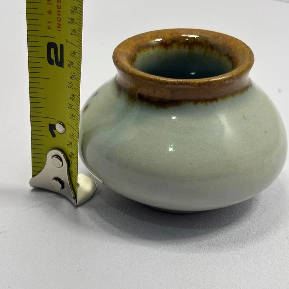 Vintage Mexico Studio Pottery Bud Vase Hand Painted Floral Stoneware Mini 2 Inch